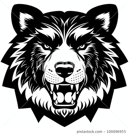 Bear's head, ornate sticker or tatoo design, black on white background. Bear's head, ornate sticker or tatoo design, black on white background. 100896955