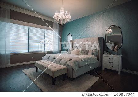 An architecture view of modern luxury and cozy bedroom. AI generative image 100897044