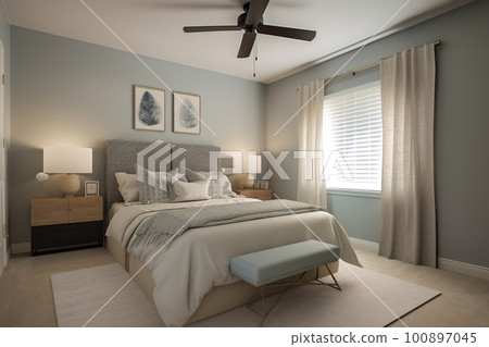 An architecture view of modern luxury and cozy bedroom. AI generative image 100897045