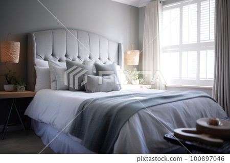 An architecture view of modern luxury and cozy bedroom. AI generative image 100897046