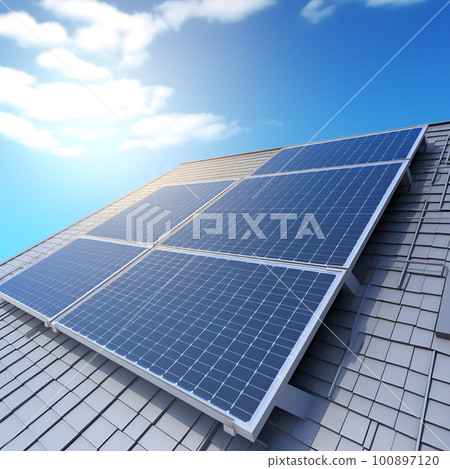 Generative Ai illustration. Solar Panels Against The Deep Blue Sky. Generative Ai illustration. Solar Panels Against The Deep Blue Sky. 100897120