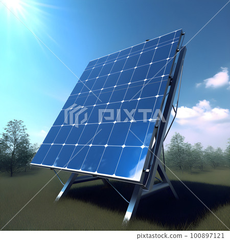 Generative Ai illustration. Solar Panels Against The Deep Blue Sky. Generative Ai illustration. Solar Panels Against The Deep Blue Sky. 100897121