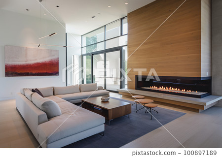 An architecture view of modern luxury and cozy living room. AI generative image An architecture view of modern luxury and cozy living room. AI generative image 100897189