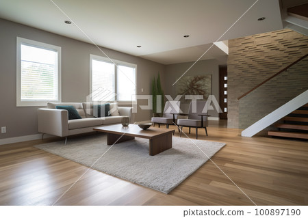 An architecture view of modern luxury and cozy living room. AI generative image An architecture view of modern luxury and cozy living room. AI generative image 100897190
