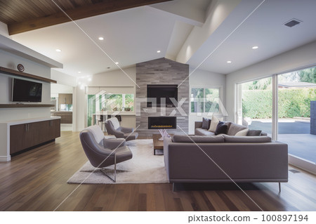 An architecture view of modern luxury and cozy living room. AI generative image An architecture view of modern luxury and cozy living room. AI generative image 100897194