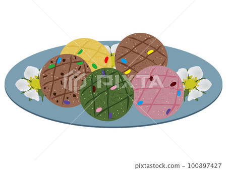 "5 types of cookies" colorful dish floral pattern 100897427