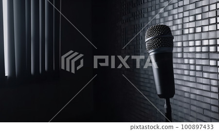 Microphone in karaoke club. Illustration AI Generative 100897433