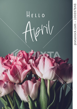 Hello April card with tulips 100897648
