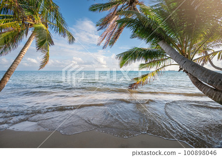 Transparent waves on sandy beach Transparent waves on sandy beach 100898046