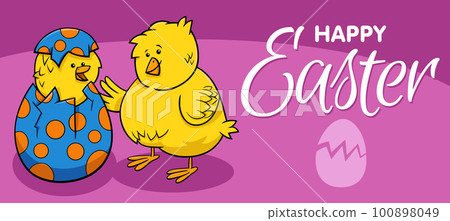 cartoon Easter Chick hatching from Easter egg greeting card cartoon Easter Chick hatching from Easter egg greeting card 100898049