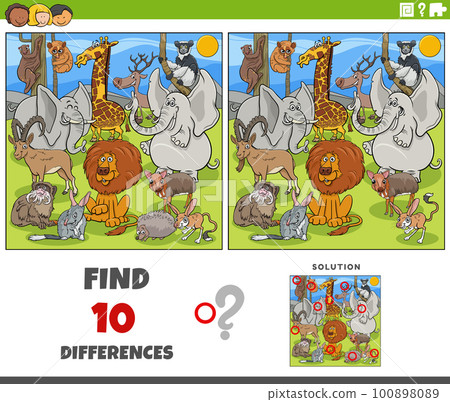 differences game with cartoon wild animal characters differences game with cartoon wild animal characters 100898089