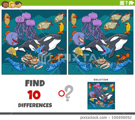 differences game with cartoon marine animals 100898092