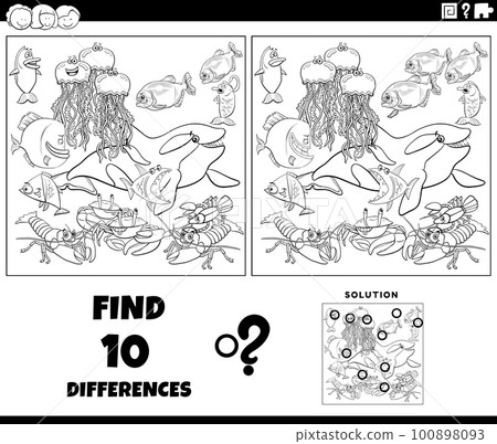 differences game with marine animals coloring page 100898093