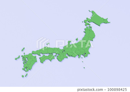 Bird view of the Japanese archipelago Green land in the blue sea Expanded prefectural borders No four northern islands Bird view of the Japanese archipelago Green land in the blue sea Expanded prefectural borders No four northern islands 100898425