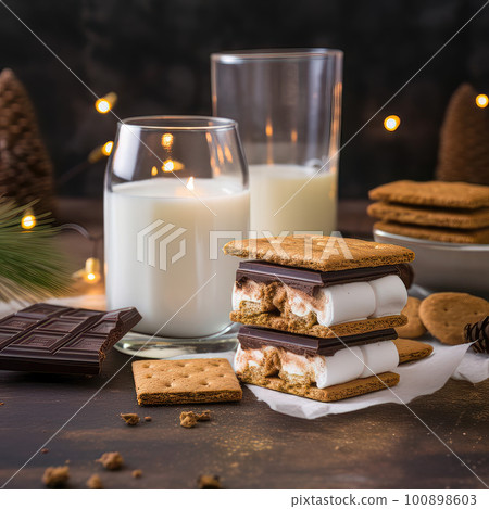 AI generated Sweet dessert with chocolate and marshmallows. Selective focus AI generated Sweet dessert with chocolate and marshmallows. Selective focus 100898603