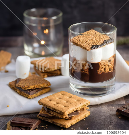 AI generated Sweet dessert with chocolate and marshmallows. Selective focus 100898604