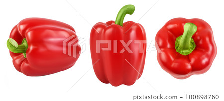 red sweet bell pepper isolated on white background. Set or collection 100898760