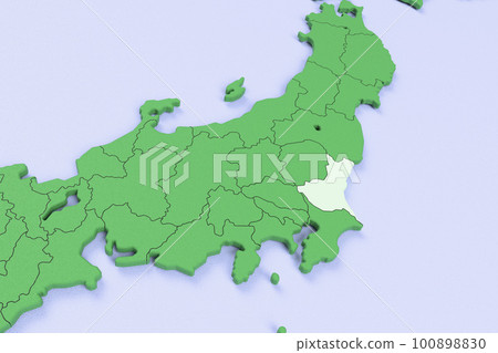 Bird View of the Japanese Archipelago Blue Sea and Green Land Prefectural Boundary Display [Ibaraki Prefecture] 100898830