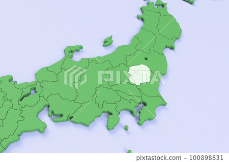 Bird view of the Japanese archipelago Blue sea and green land Prefectural border display [Tochigi Prefecture] 100898831