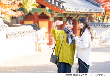 享受觀光的婦女 100899429