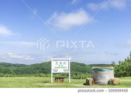 供紀念攝影使用的牧草卷瀧野鈴蘭丘陵公園札幌 供紀念攝影使用的牧草卷瀧野鈴蘭丘陵公園札幌 100899498