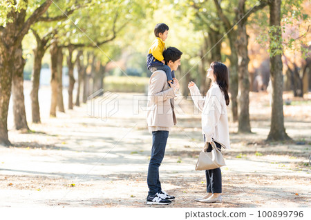 家庭在秋天公園玩 100899796