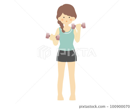 帶啞鈴的健身服女性魚骨矢量素材 100900070