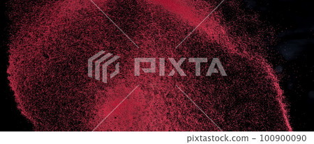Small size red Sand flying explosion, blood sands grain wave explode. Abstract cloud fly. Red colored sand splash throwing in Air. black background Isolated high speed shutter, throwing freeze stop Small size red Sand flying explosion, blood sands grain wave explode. Abstract cloud fly. Red colored sand splash throwing in Air. black background Isolated high speed shutter, throwing freeze stop 100900090