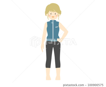 Fitness wear with a hand on the waist Female up hair vector material 100900575