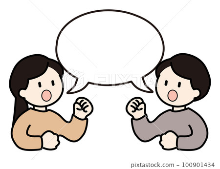 說話和說話泡泡的男人和女人的矢量插圖 100901434