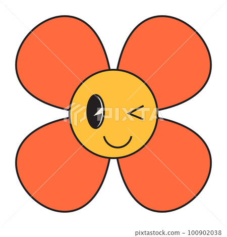 Groovy flower cartoon characters. Funny happy daisy with eyes and smile. Groovy flower cartoon characters. Funny happy daisy with eyes and smile. 100902038