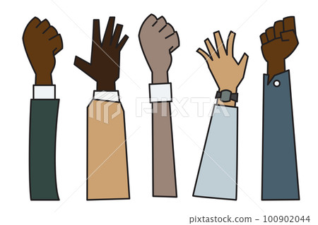 people raising hands that are different Ethnicity, gender, age and skin color people raising hands that are different Ethnicity, gender, age and skin color 100902044