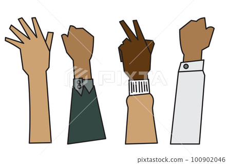 people raising hands that are different Ethnicity, gender, age and skin color people raising hands that are different Ethnicity, gender, age and skin color 100902046