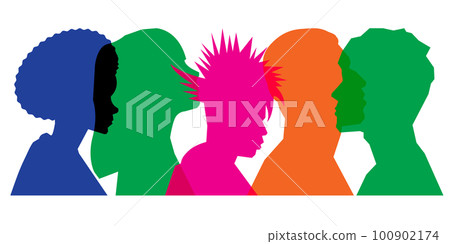 Colored silhouette people, Multiple exposure, Concept on diversity and teamwork Colored silhouette people, Multiple exposure, Concept on diversity and teamwork 100902174