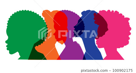 Colored silhouette people, Multiple exposure, Concept on diversity and teamwork 100902175