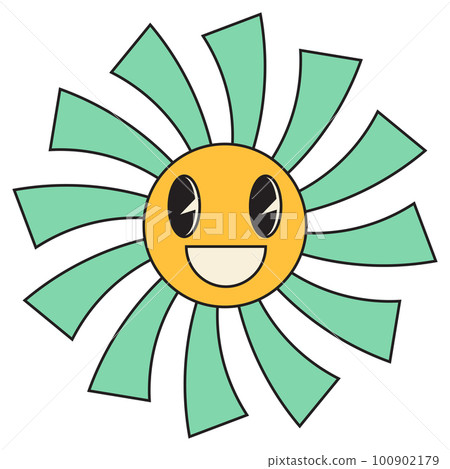 Groovy sun cartoon characters. Funny happy sun with eyes and smile. Groovy sun cartoon characters. Funny happy sun with eyes and smile. 100902179