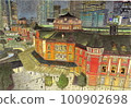 Tokyo station night view (color pencil drawing) 100902698