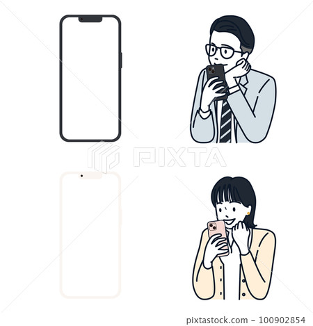 根據背景顏色使用智能手機應用程序/智能手機框架(黑色、奶油色)的工作成年人 根據背景顏色使用智能手機應用程序/智能手機框架(黑色、奶油色)的工作成年人 100902854