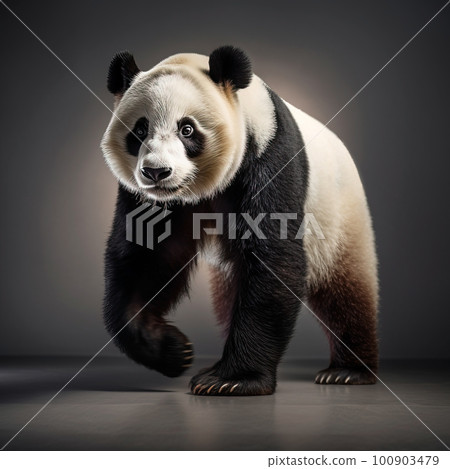 Giant Panda Walking, Close up . AI generated Illustration. 100903479