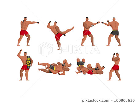 混合武術 MMA 男性插圖設置在各種姿勢 100903636