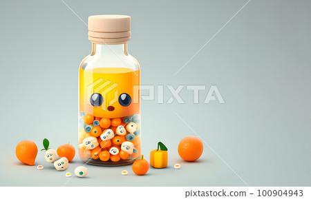 Yellow color pills and bottles designed for world health day on a white background. Generative ai. Yellow color pills and bottles designed for world health day on a white background. Generative ai. 100904943