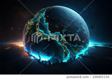 Earth view in space for happy earth day. Generative ai. Earth view in space for happy earth day. Generative ai. 100905150