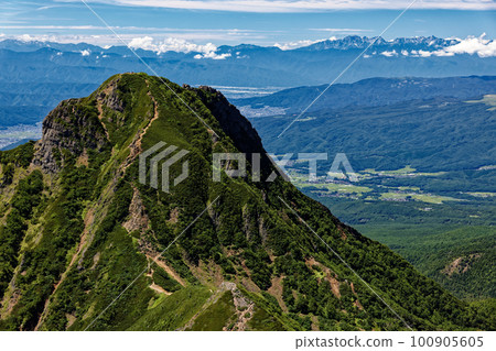 從八岳和赤岳的山脊看阿彌陀山和矢里山/穗高 從八岳和赤岳的山脊看阿彌陀山和矢里山/穗高 100905605