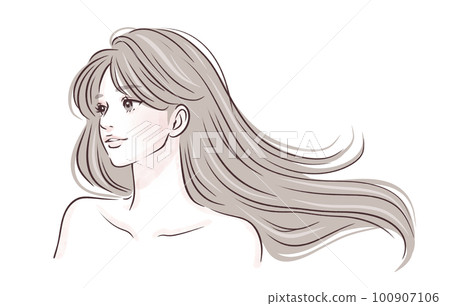 飄動頭髮的女人的插圖素材 飄動頭髮的女人的插圖素材 100907106