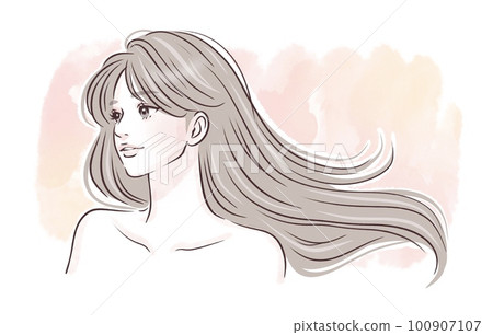 飄動頭髮的女人的插圖素材 飄動頭髮的女人的插圖素材 100907107