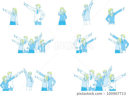 瞄準_指向_學生_微笑表情_黃色藍色_套裝 100907713