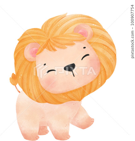 cute happy baby lion kid playful innocence animal cartoon watercolour illustration 100907754