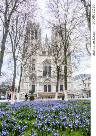 European townscape with flowers Saint Michel Cathedral European townscape with flowers Saint Michel Cathedral 100908210