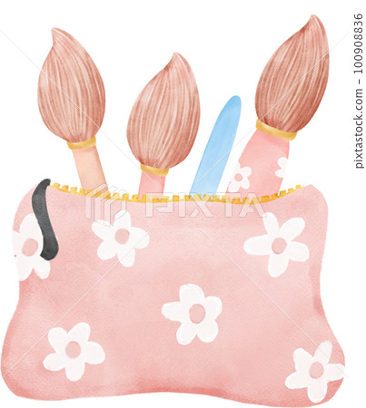 cute pastel school pencil stationary girly pouch bag  stationary cartoon  watercolour illustration cute pastel school pencil stationary girly pouch bag  stationary cartoon  watercolour illustration 100908836
