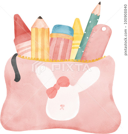 cute pastel school pencil stationary girly pouch bag stationary cartoon watercolour illustration cute pastel school pencil stationary girly pouch bag stationary cartoon watercolour illustration 100908840